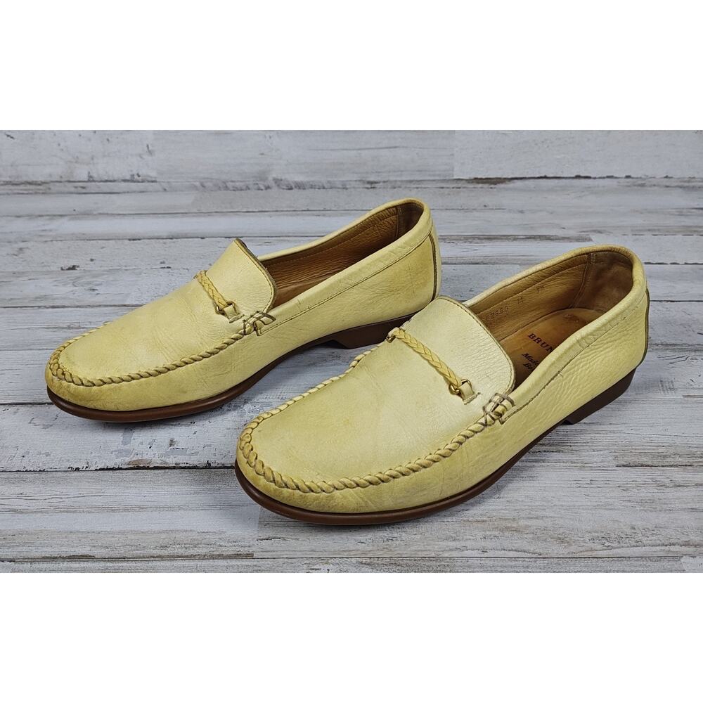 VTG BRUNO MAGLI Men's Italian Leather Designer Loafers US 7.5 Slip-On Yellow/Tan